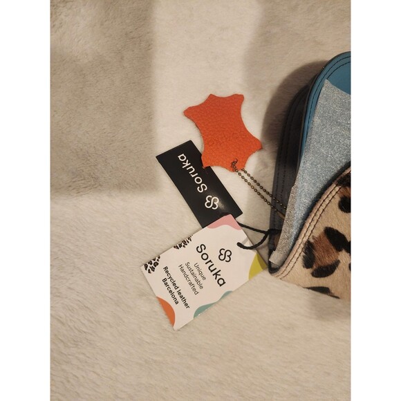 Soruka Leather Animal Blue Leopard Cheetah Crossbody Purse Bag Mall 7x7 Inch - Picture 10 of 11